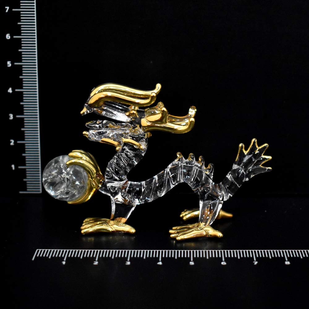 Fourcart Handmade Glass Feng Shui Purification Dragon with Ball, 2-inch X 3-Piece Set