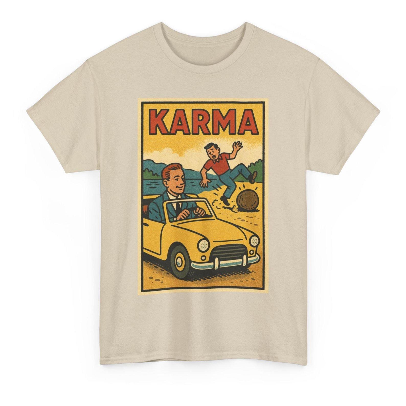 Karma T Shirt Unisex | Retro Comic Style Spiritual Life Tee | Vintage Mindfulness Shirt | Gift for Yogis Meditation Lovers Positive Thinkers XL
