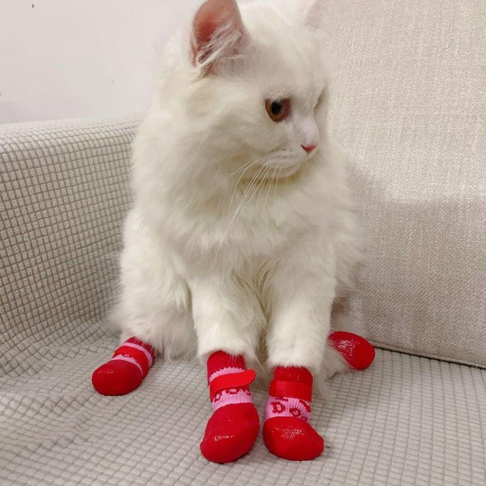 4 pieces/set Warm Pet Socks Booties Anti-Slip Pet Paw Protector Puppy Boots Dog Knit Socks  Outdoor