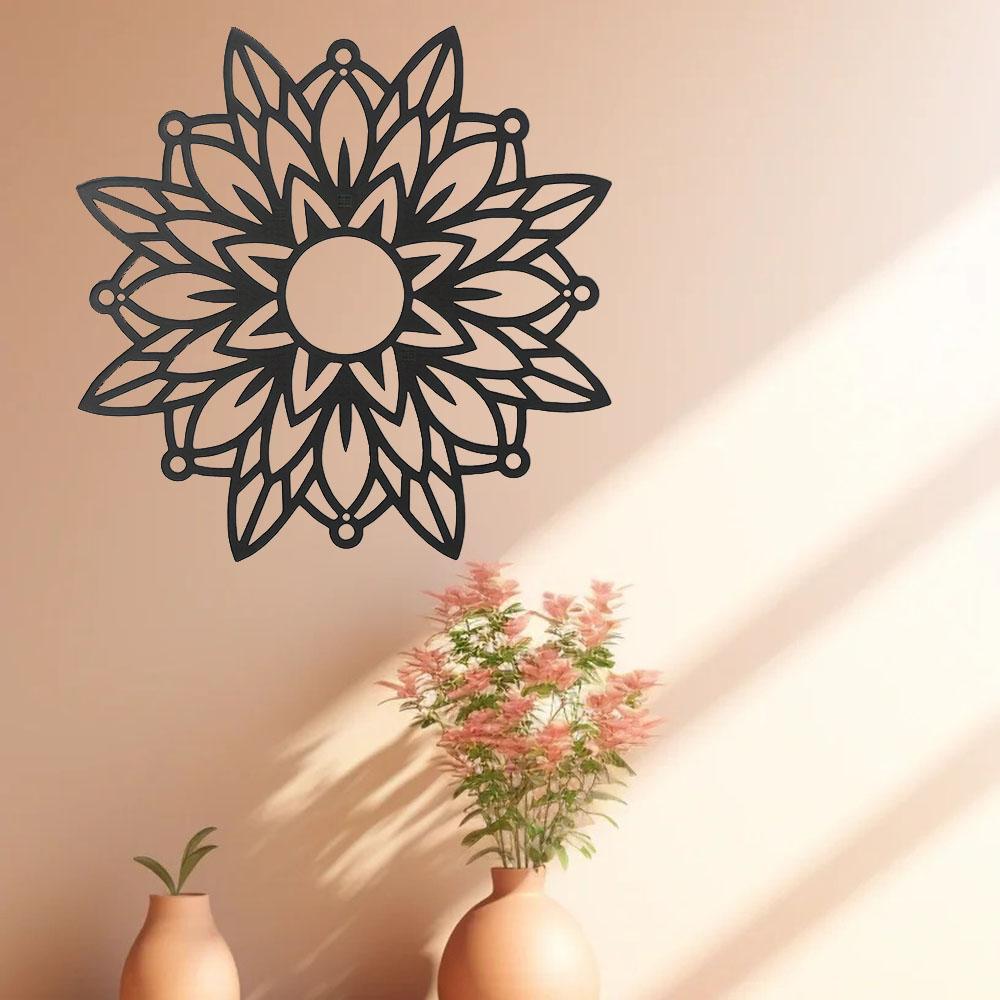 1 Stück Wildblumen-Mandala, Metall-Wandbehang, elegantes Blumenschild, moderne Mandala-Silhouette, stilvolle Metall-Wanddekoration für jeden Raum