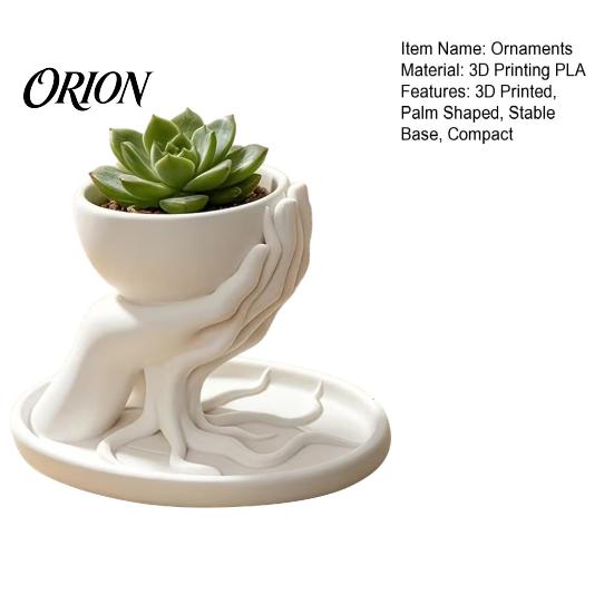 Minimalist PLA Resin Flower Pot 3D Printed Palm Shaped Succulent Planter with Drainage Tray, Holding Stable Base Small Indoor Mini Pot, Desktop Plant