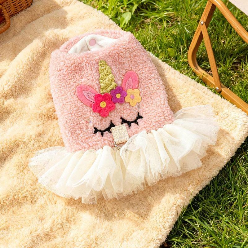 

Pet clothes autumn and winter small dog puppies happy dog cat warm and comfortable unicorn gauze skirt - pink xs-bust size30, length 20cm, about 1.0-1.5kg