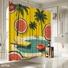 Watermelon & Palm Tree Shower Curtain – Vibrant Yellow Green Pool Scene, Tropical Beach Design, Polyester, Includes Hooks