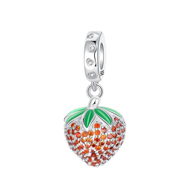 Copper Full Diamond Charms Colorful Heart Blooming Rose Round Beads Pendant Fit Original Bracelets Necklace Jewelry