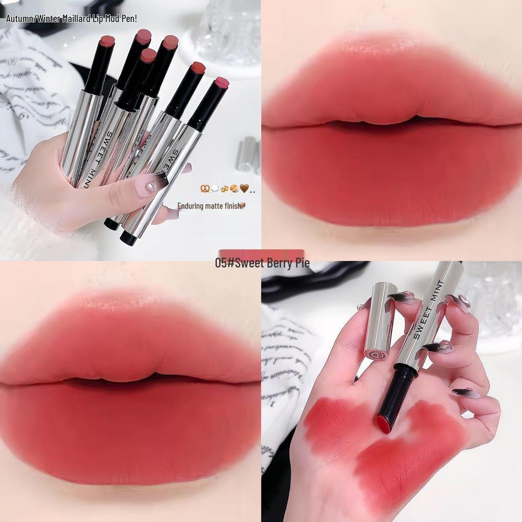 Sweet Mint Velvet Matte Lip Mud Stick: Soft Cotton Formula, Long-Lasting, Fade-Resistant, Autumn/Winter Bare Face Whitening Lipstick.