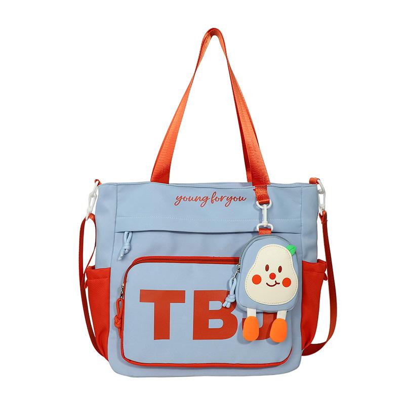 

Вместительная сумка-тоут, цветной блок, женская сумка через плечо, сумка на плечо для учеников средней школы синий/оранжевый