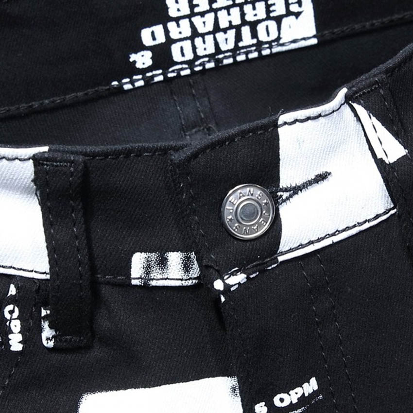 Nové Pánské módní dopisy Tištěné džíny Úzké noviny Vzor Tištěné Osobnost Slim Fit Džínové kalhoty