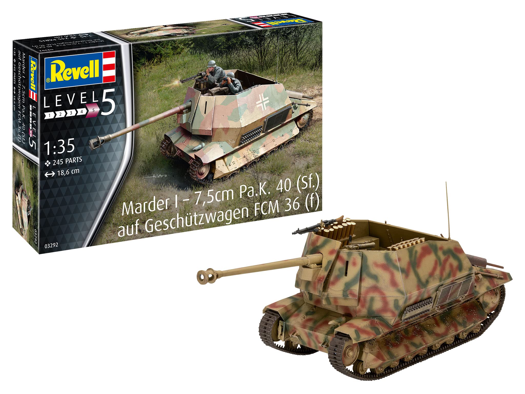 

Revell German Army Marder I Gun Plastic Model Kit 03292 1/35 (FCM 36) Anti-Tank Self-Propelled