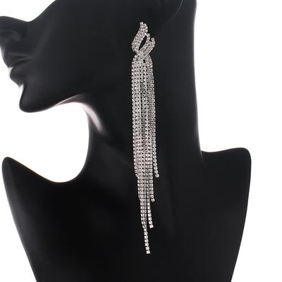 New Style Diamond Geometric Long Tassel Earrings Street Photo Bridal Wedding Atmosphere Ear Accessories Wholesale