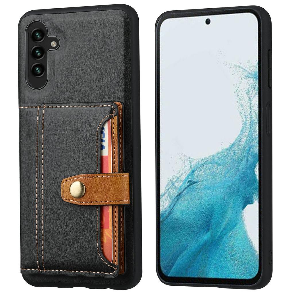 For Samsung Galaxy S25+ Case Calf Texture Card Holder PU Leather+TPU Kicsktand Phone Cover