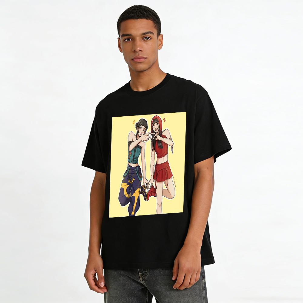 Best Friends Heart Print T-shirts Cool BFF Matching Tops Casual Streetwear For Daily Outfits Pure cotton T-shirt