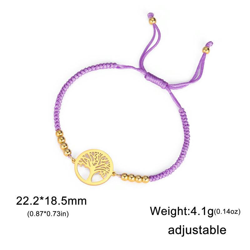 Adjustable Red Cord Bracelet With Hollow Tree Of Life Round Pendant Versatile Metal Chain Jewelry For Women And Men