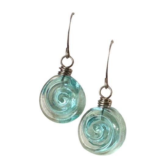 Recycled Glass Spiral Earrings Necklace Handmade Unique Depth Reflects Light Hook Earrings Pendant Necklace
