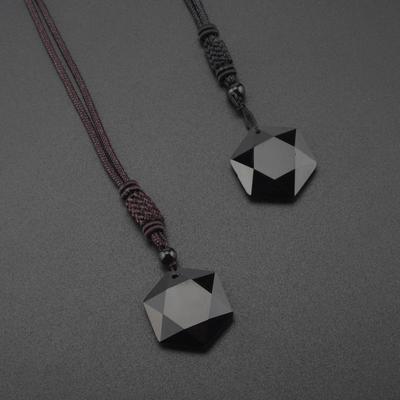 Obsidian Hexagram Energy Stone Pendant Necklace for Men and Women