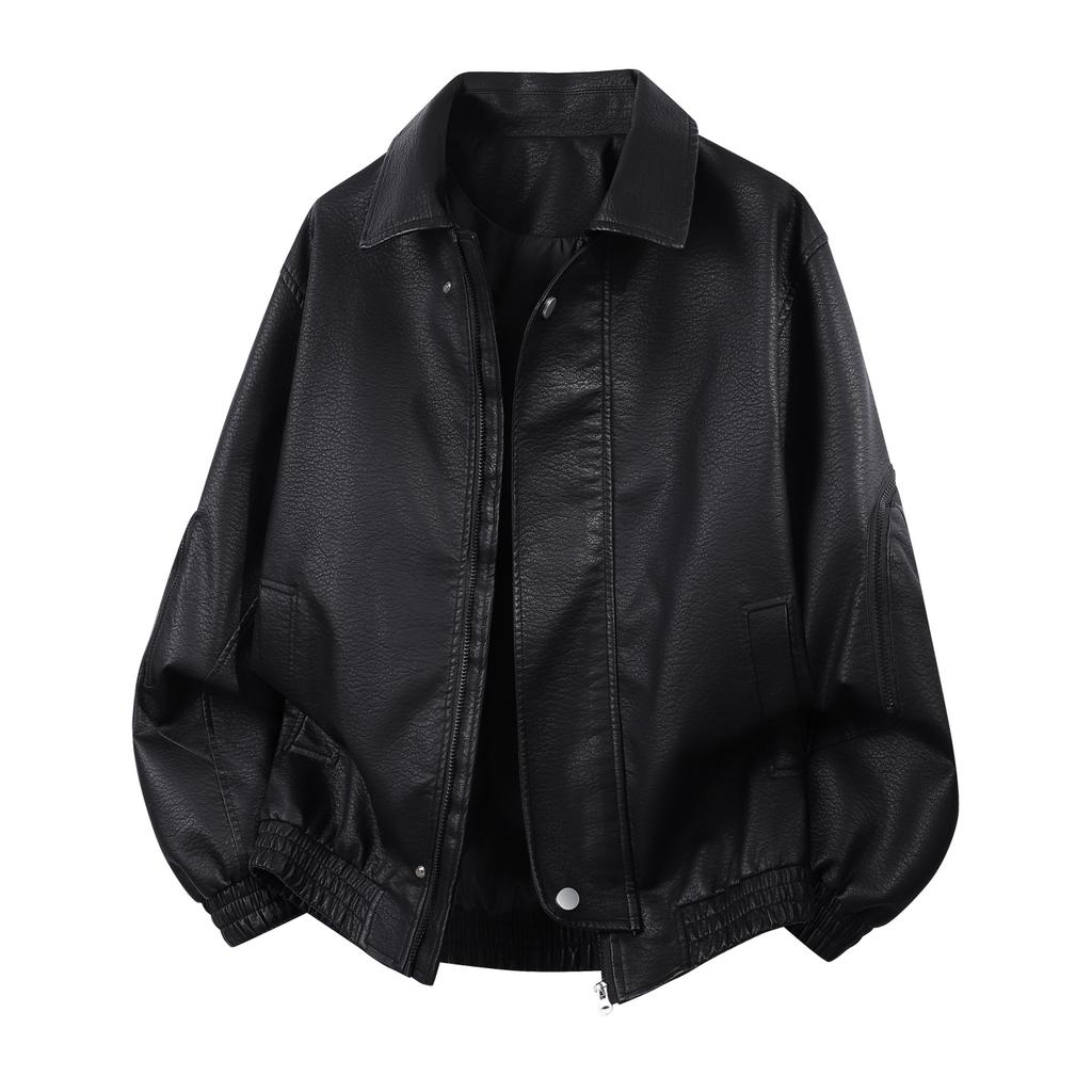 Autumn And Winter Men's Motorcycle Suit Simple And Versatile Leather Jacket Loose Leather Jacket