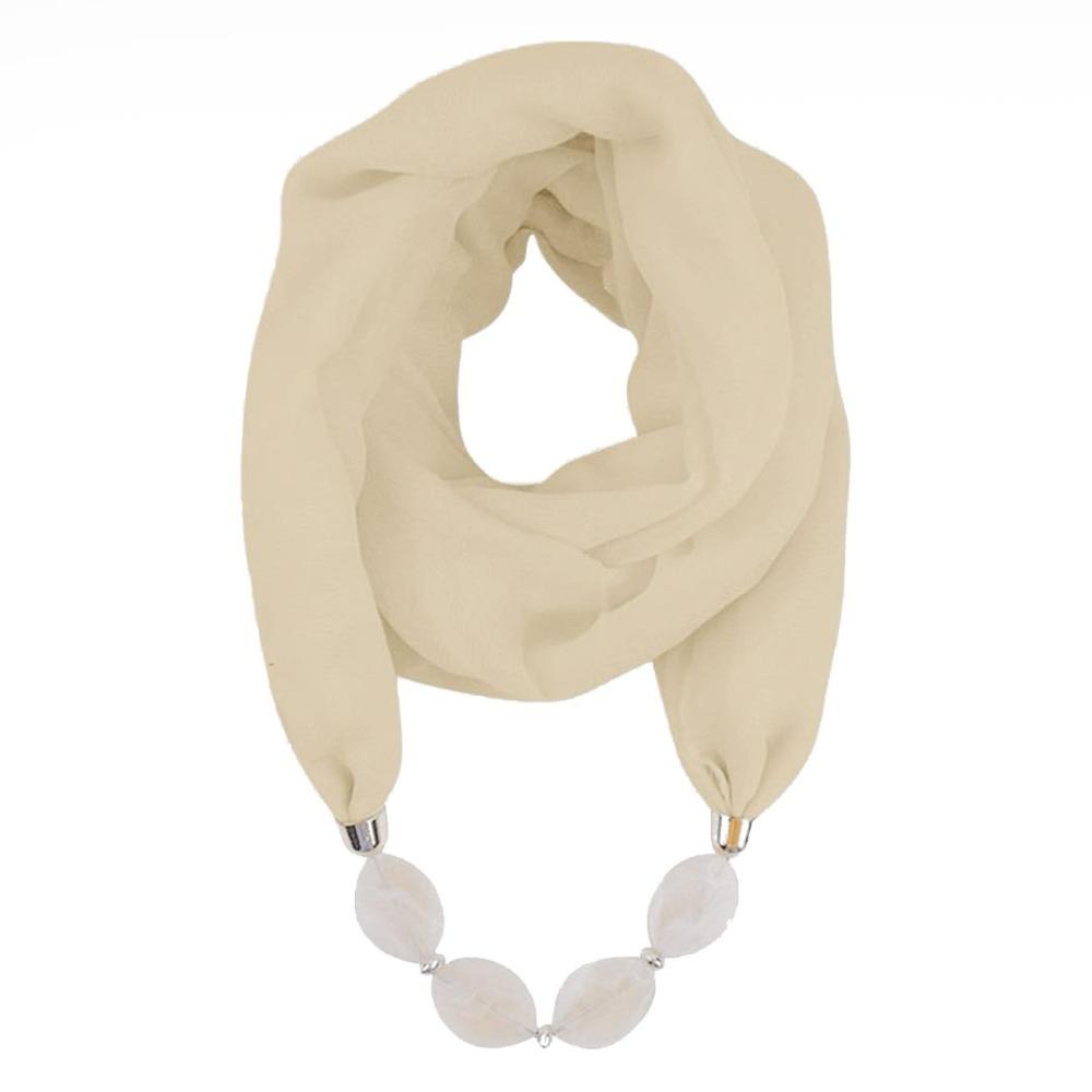 

1Pcs Ethnic Necklace Scarf Cotton Linen Head Scarves Costume Bead Decoration Accessories Beige