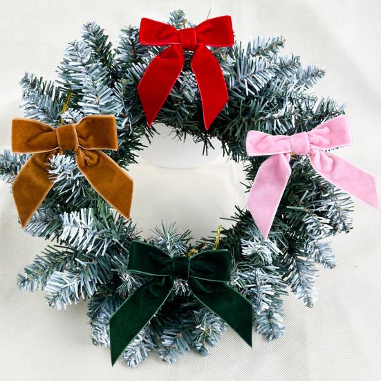 24 Pcs Velvet Christmas Bows with Twist Tie 3.5 Inch Pre-Tied Vintage Velvet Ribbon Bows for Wreath Tree Gift Wrapping DIY Craft Party Favors Home