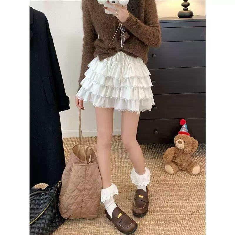 2026 Spring/Autumn Korean Lace-Trim High-Waist Slimming Short Ballet Skirt for Women