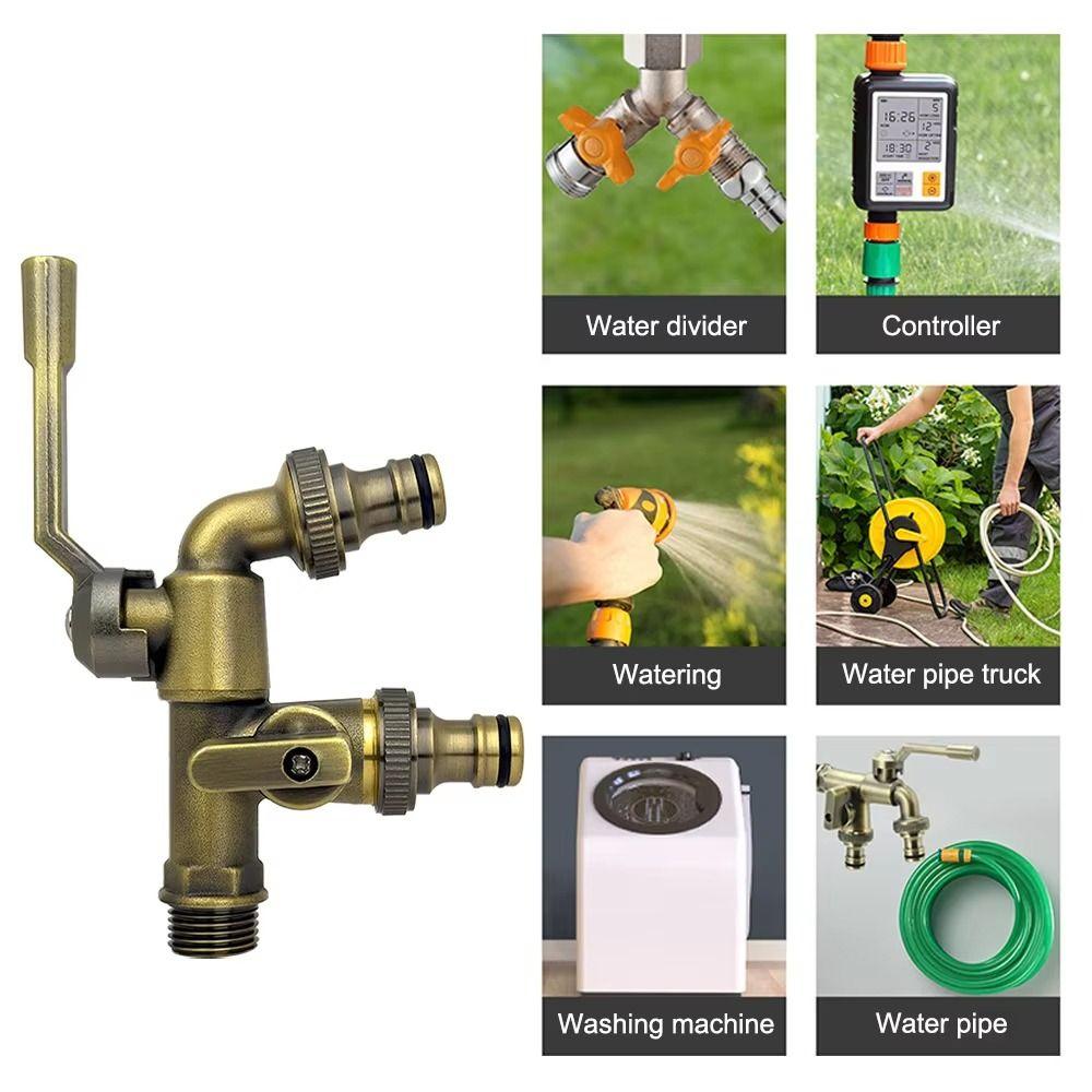Anti-freezing All-copper Faucet One Inlet and Two Outlets 1/2inch Outdoor Faucet Dual Water Outlets Durable