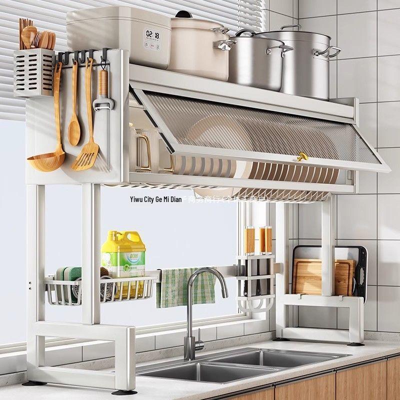 Multi-Functional Kitchen Storage Rack: Above-Sink Cupboard for Dustproof Dish, Bowl, and Chopstick Drainage
