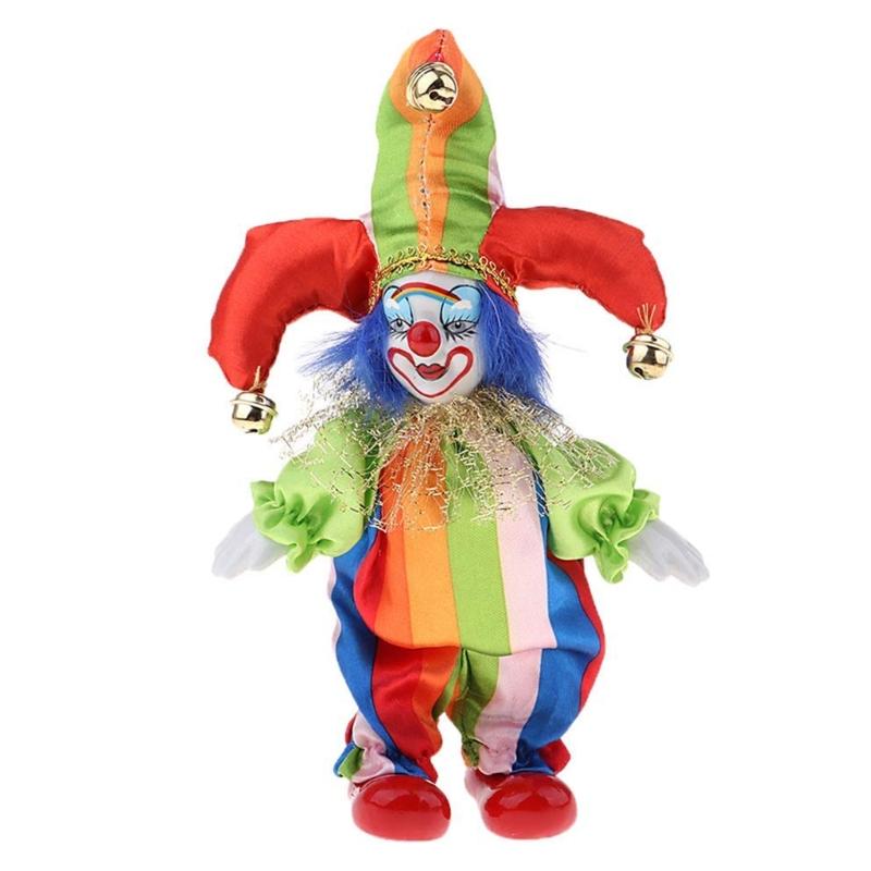 Гибкая часть Керамическая статуэтка клоуна Яркий тканевый костюм Сезонное украшение Подарок на Рождество 6 дюймов 1