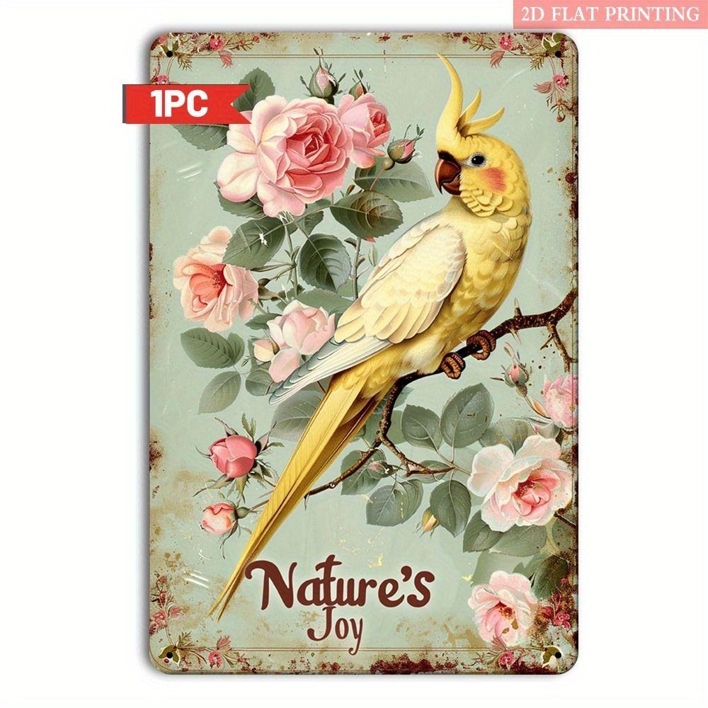 Vintage Metal Tin Sign Bird Feeding Chicks on Flowers Florist Decor For Living Room 20x30cm