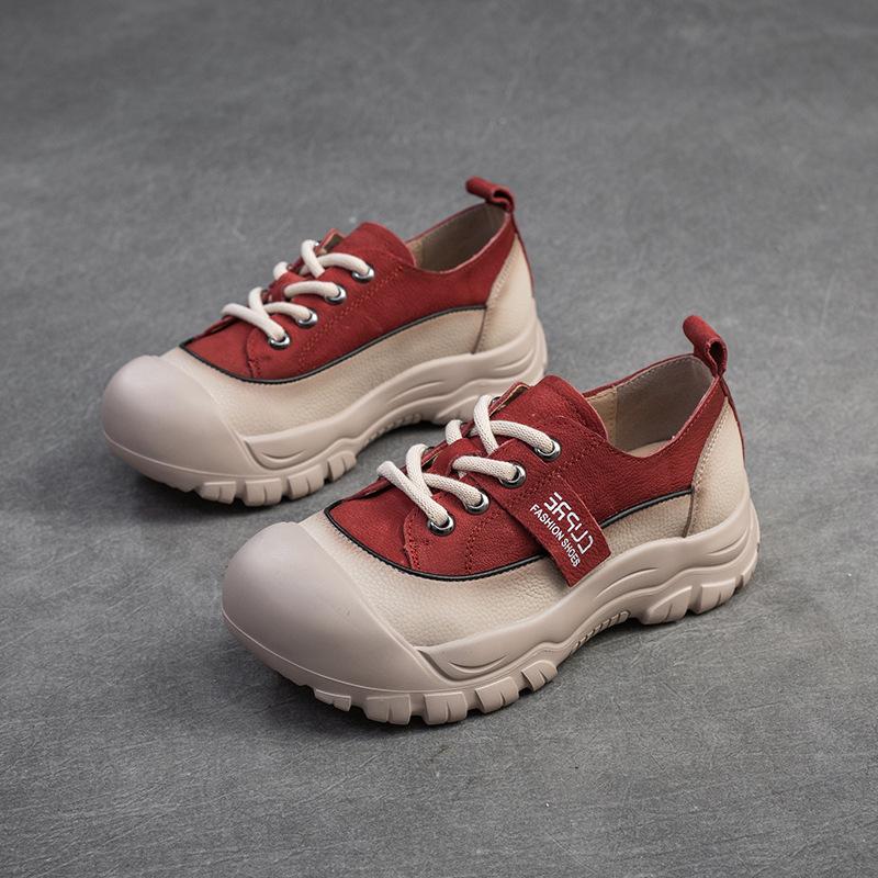 

Johnature женская обувь из натуральной кожи, универсальная легкая и удобная повседневная обувь на толстой подошве со шнуровкой 39 красный