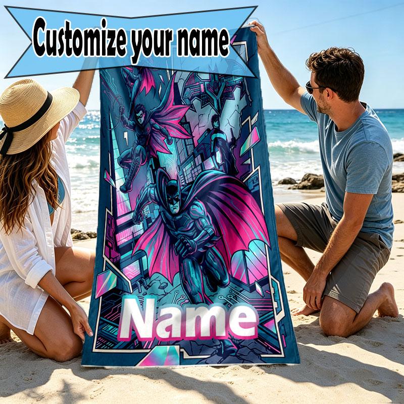 Custom Name Personalized Batman Print Beach Towel, for Trip Camping Beach Party Home Decor, Birthday Gift for Family & Friends