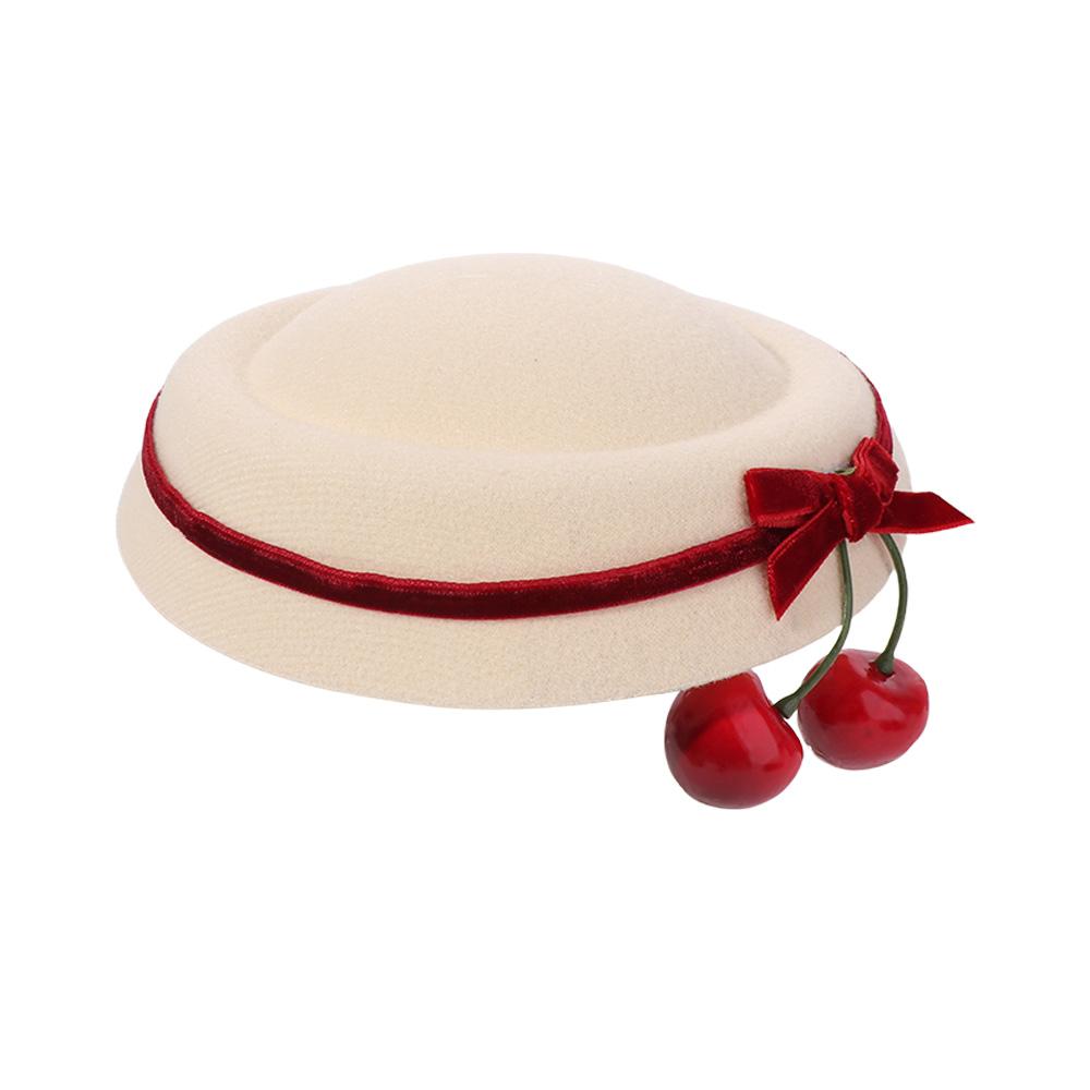

Vintage Velvet Bow Cherry Hat Hairpin Headdress French Style Round Hat Hair Clip Hair Accessories Beanie Hat Women Hairpin Party бежевый
