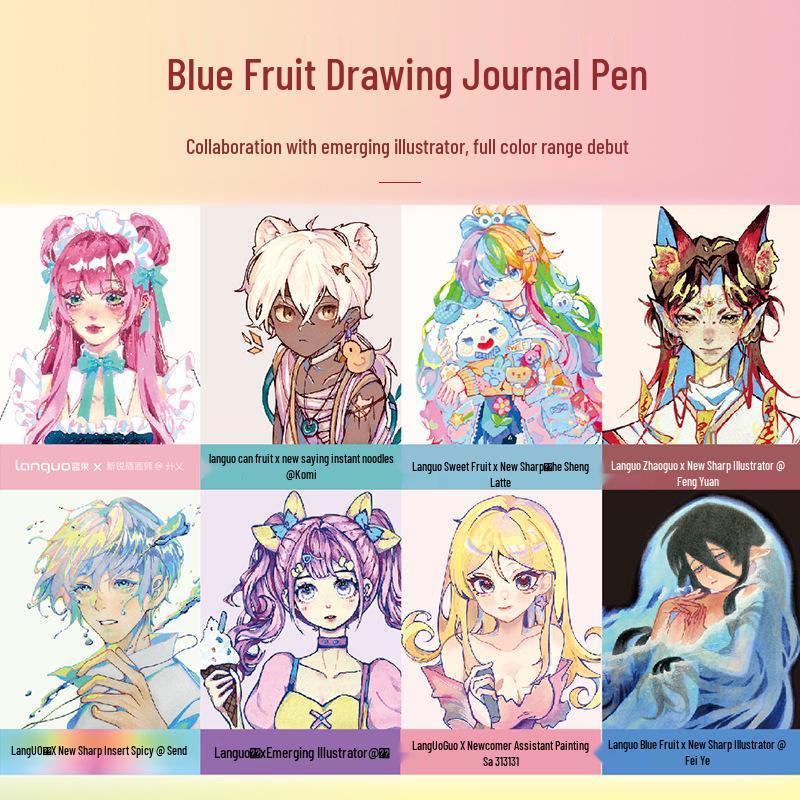 Blue Fruit Glitter Pen & Cartoon Artist Retro Paintbrush - DIY Color Journal for Students