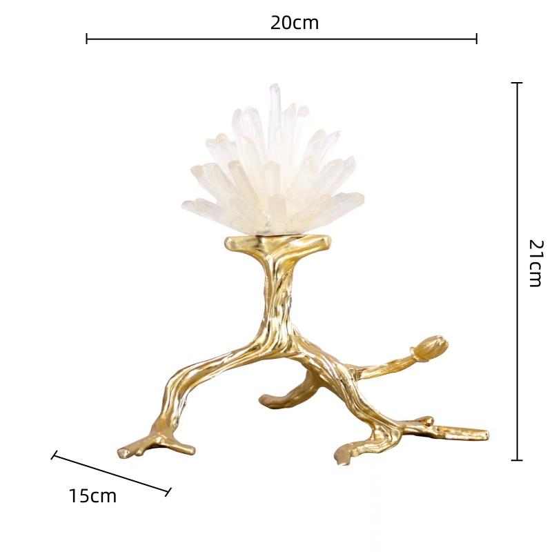 Natural Crystal Stone Branches Golden Bird Metal Branch Sculpture Golden Tree Metal Figurine Room Decoration Accessories