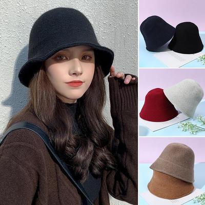 Warm Wool Bucket Hat Casual Sun Cap Portable Panama Hat  Women