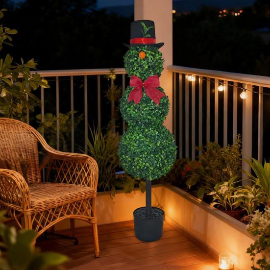 Árvore Topiária de Boneco de Neve de Natal Forma de Coelho Estaca Topiária Artificial Decoração de Arbustos e Plantas Artificiais para Jardim Interno Externo Varanda