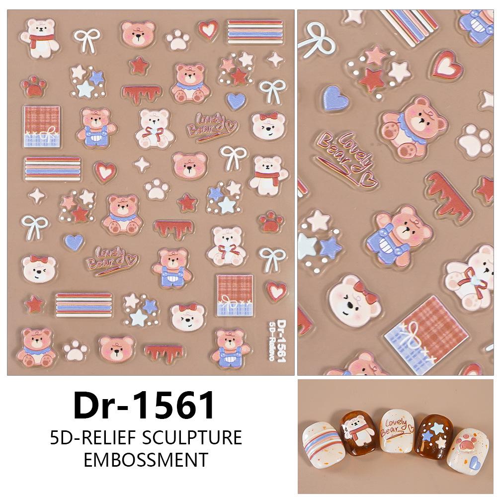 Redanco 5D Embossed Cute Bear Cartoon 3D Nail Art Stickers - Model DR1561
