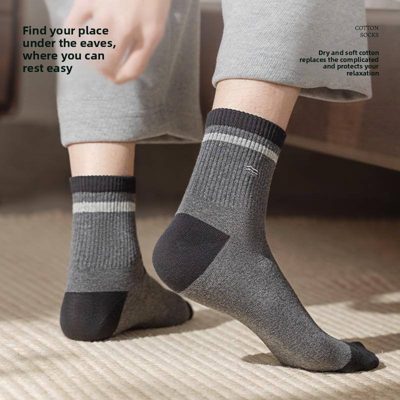 Cotton Socks for Men, Summer Season, Pure Cotton Mid-calf Socks, Sweat-absorbing, Antibacterial and Deodorizing, for Sports Activities