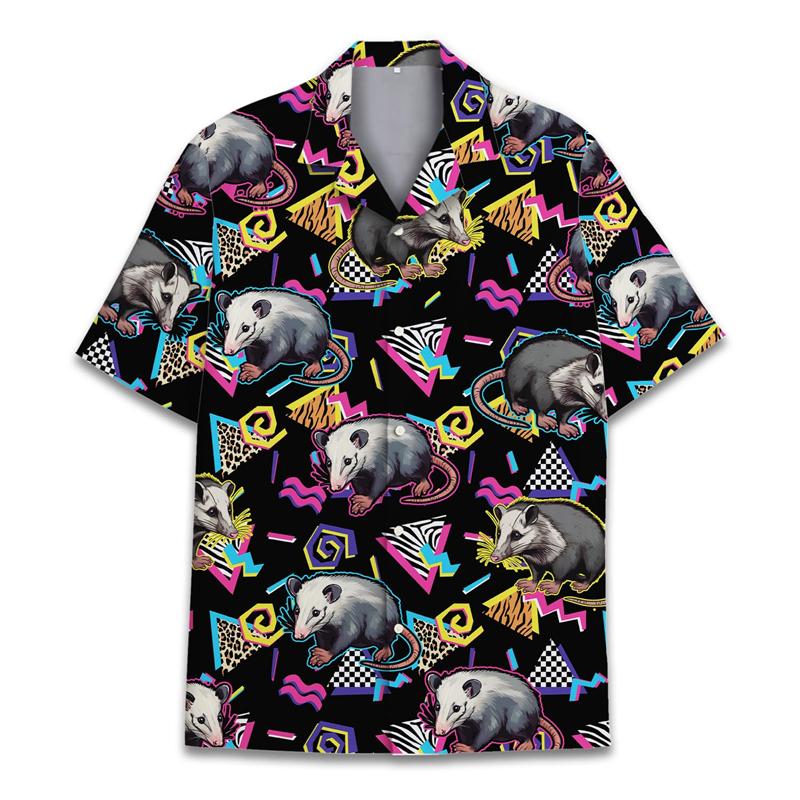 Magliette Divertenti con Stampa 3D di Procione da Uomo Camicetta Casual Hawaiana a Maniche Corte con Collo a Revers Camicia a Maniche Corte Estiva da Donna per le Vacanze