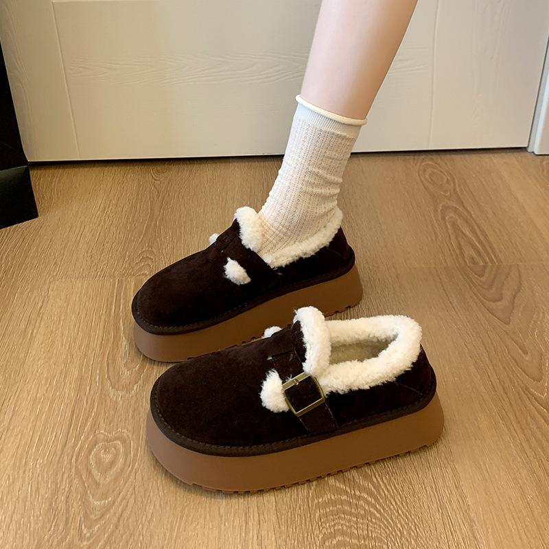 Women's Large Size Thick Bottom Winter Warm Fur Beanies Padded Lined Ankle Boots Non-slip Hiking Sports Cotton Shoes