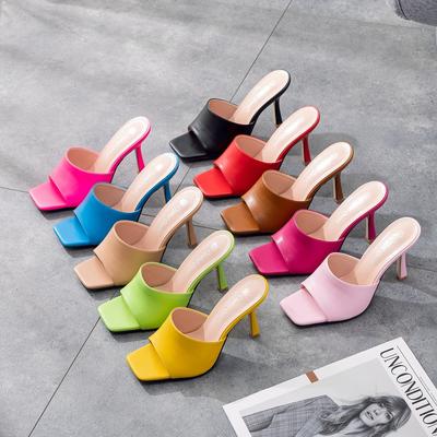 9cm Square Toe High Heel Sandals Slippers Wine Glass Heel Temperament Pearl Beaded Women's Shoes White Fish Mouth Shallow Mouth Sandals