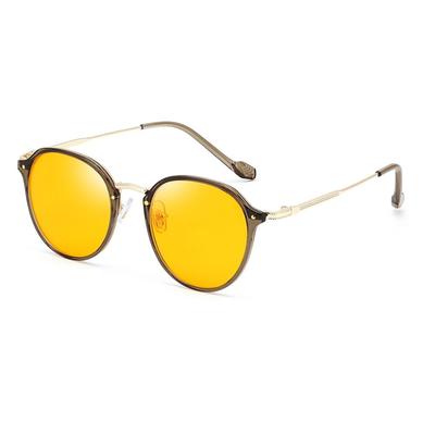 Blue Light Blocking Glasses for Women Men Crown Panto Round Suitable for Night Computer Yellow B1373 [FEISEDY] & - Stylish, Non-Prescription, Frame,