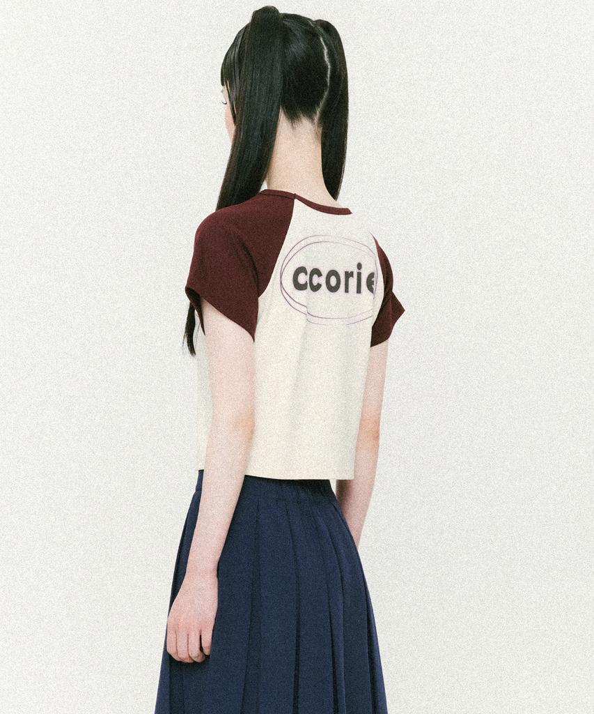 Kkolie Logo Raglan Crop Short Sleeve T-Shirt Burgundy Cream