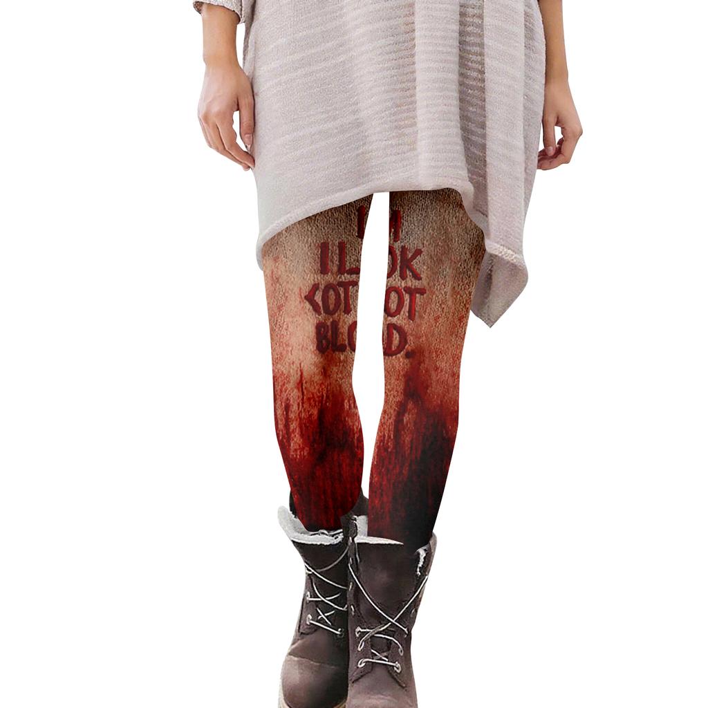 Damen Casual Mode Outdoor Halloween Bedruckte Slim Elastische Yogahose Cropped Hose