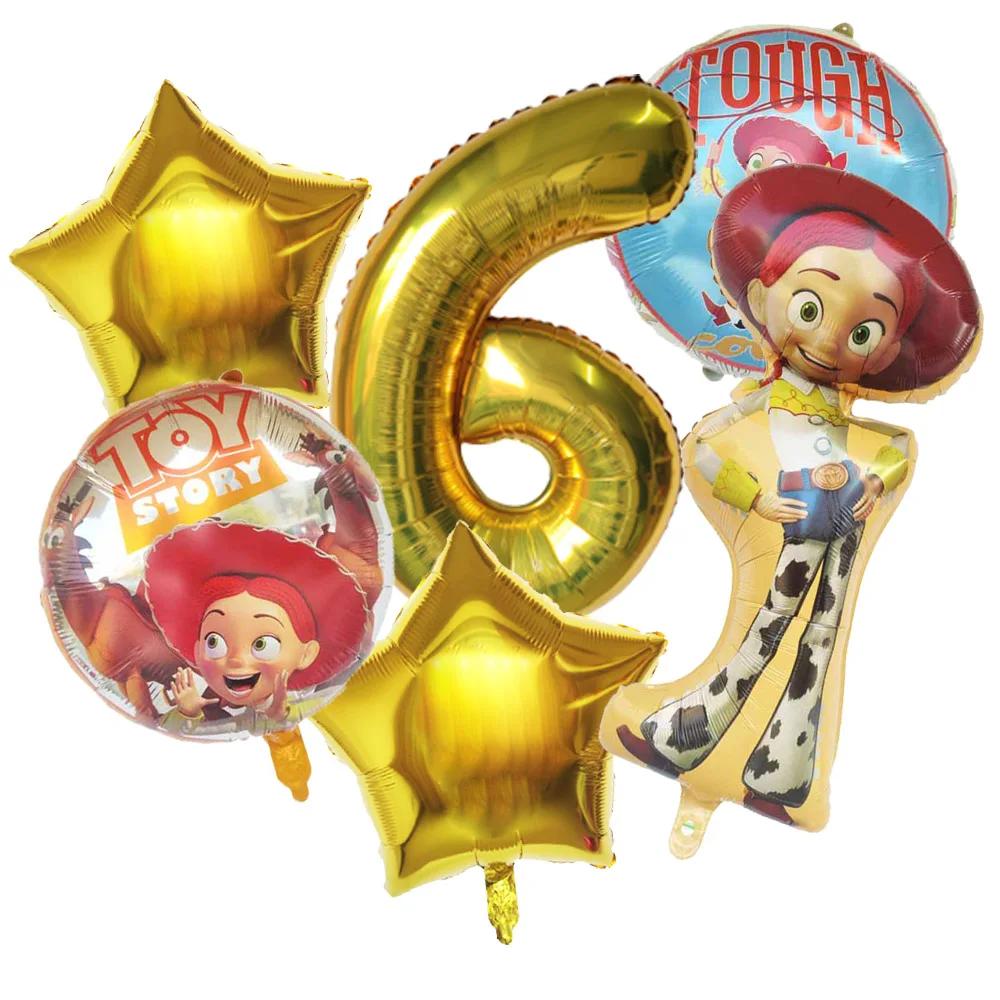 6pcs Toy Story Foil Balloons Buzz Lightyear Woody Birthday Party Decorations Kids Ballon Baby Shower Aluminum Film Balloon Round Sensory Compression