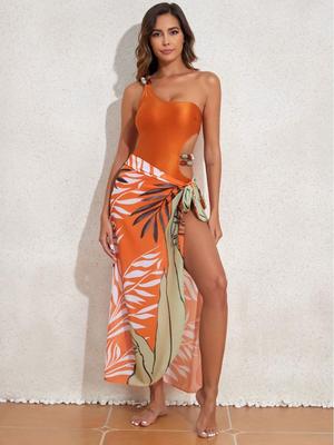 Costume da bagno da donna 2025 con perline, monospalla, snellente: Bikini Copricena & Gonna in Garza Protezione Solare