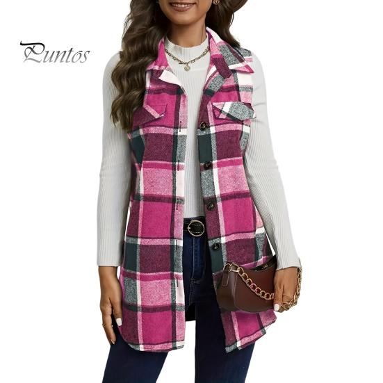 

Женский жилет весна-осень с отложным воротником и клетчатым принтом, без рукавов, свободный однобортный жилет средней длины, пальто, верхняя одежда для школы и поездок на работу L розы красного