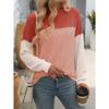 Spring and Autumn Round Neck Color Blocked Long Sleeve Loose Women's T-shirts