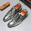 Fashion Luxury Shoes for Men Wedding Party Nightclub Leopard Patent Leather Patchwork Fashion Mens Brogue Derby Shoe Men Lace-up Flats