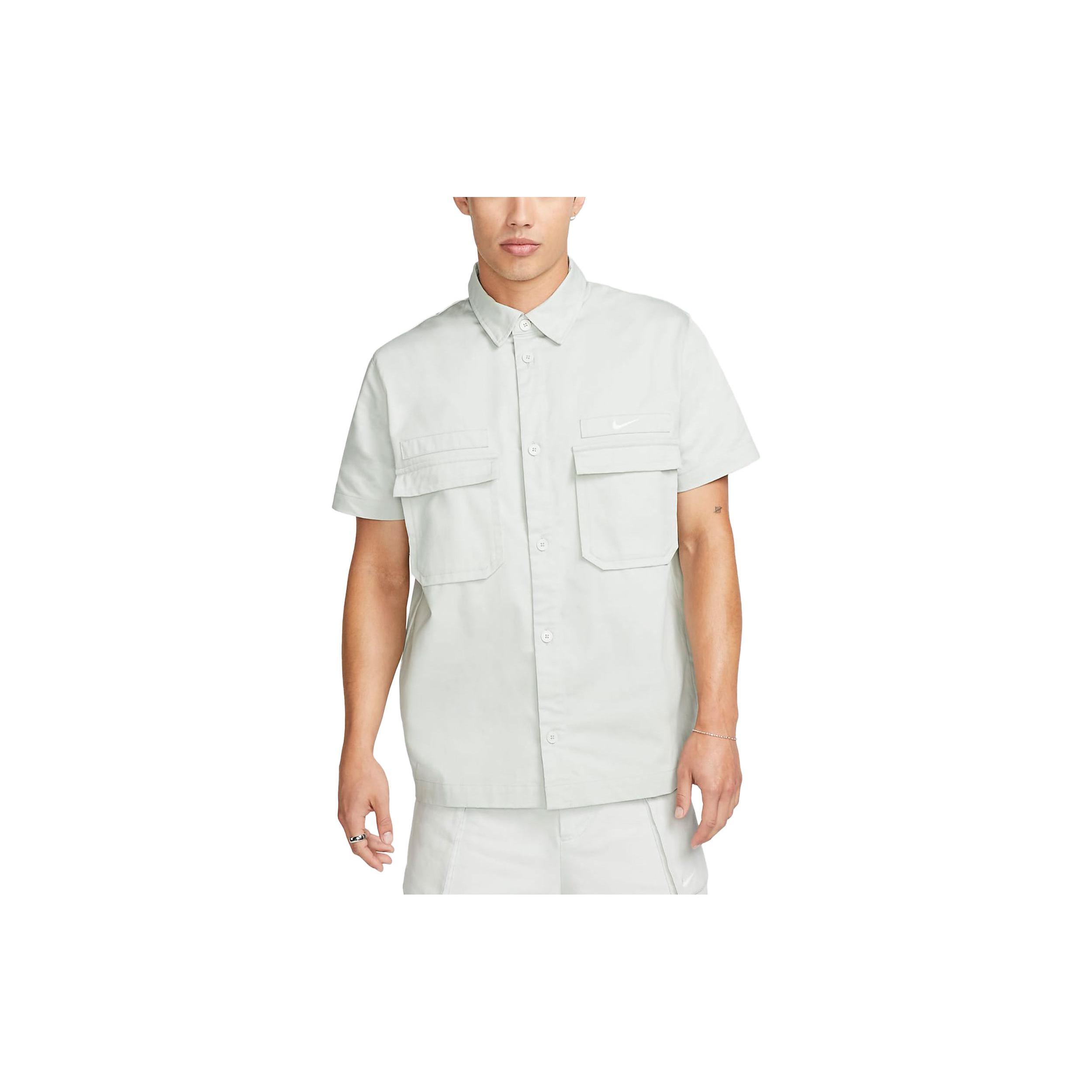 

New Nike Life Woven Military Short-Sleeve Button-Down Shirt Light Silver DX3341-034 XL