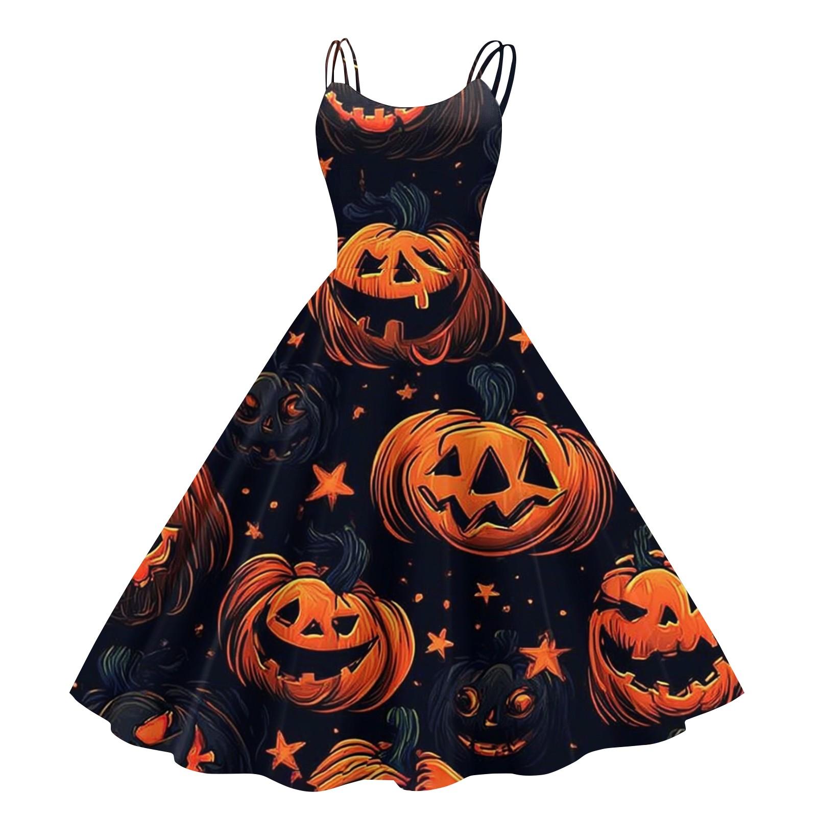 

Women s Vintage Fashion Halloween Printed Off Shoulder Sleeveless Dress M