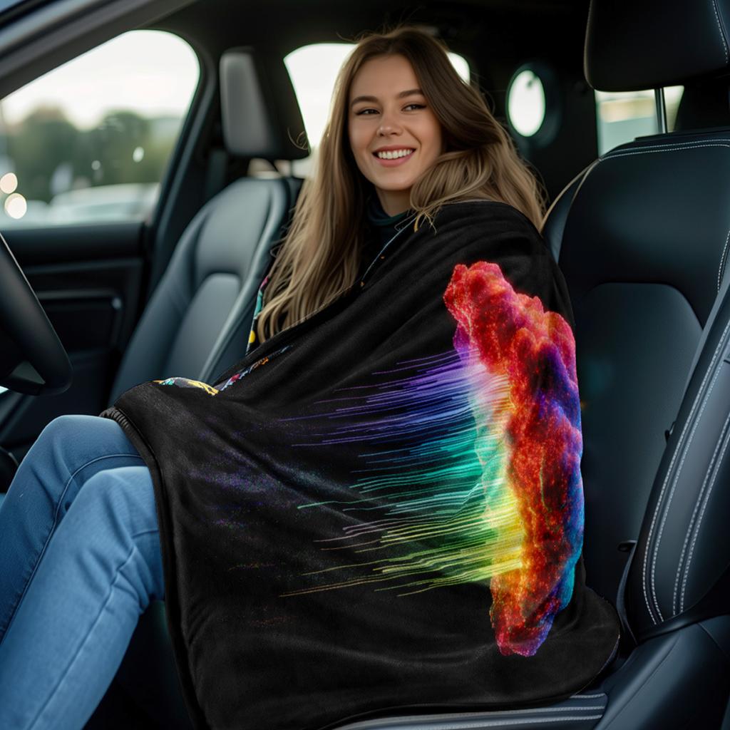 Modern rainbow cloud print flannel blanket - for beds, sofas, offices, travel, decor, chairs, and as a holiday gift for friends