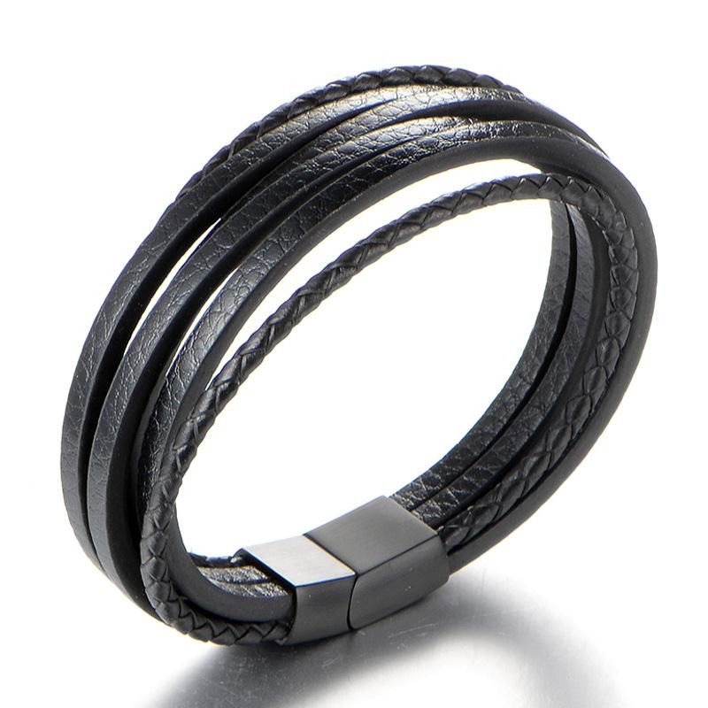 Titanium steel jewelry, black titanium steel woven leather bracelet, men s leather rope bracelet.
